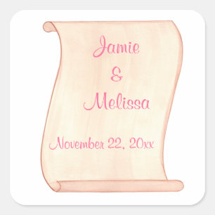 Pink & Brown Scroll Wedding Save the date stickers