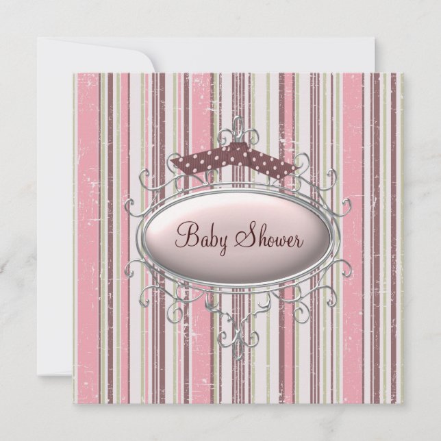 Pink Brown Shabby Chic Baby Girl Shower Invitation (Front)