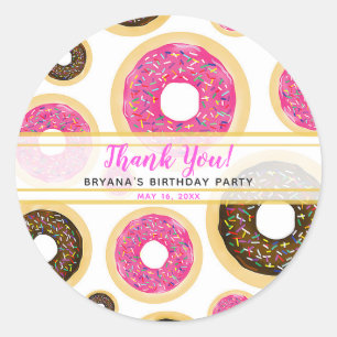 Pink & Brown Sprinkle Doughnuts Modern Birthday Pa Classic Round Sticker