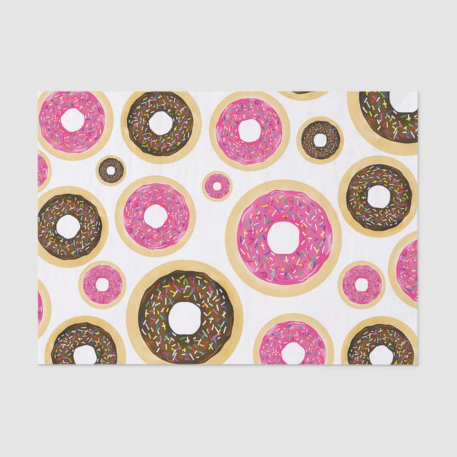 Pink & Brown Sprinkle Doughnuts Modern Birthday Pa Tissue Paper (Front)