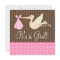 Pink Brown Stork Dots Girl Baby Shower