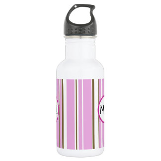 Pink Brown Stripe Monogram 532 Ml Water Bottle
