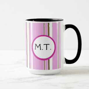 Pink Brown Stripe Monogram Mug