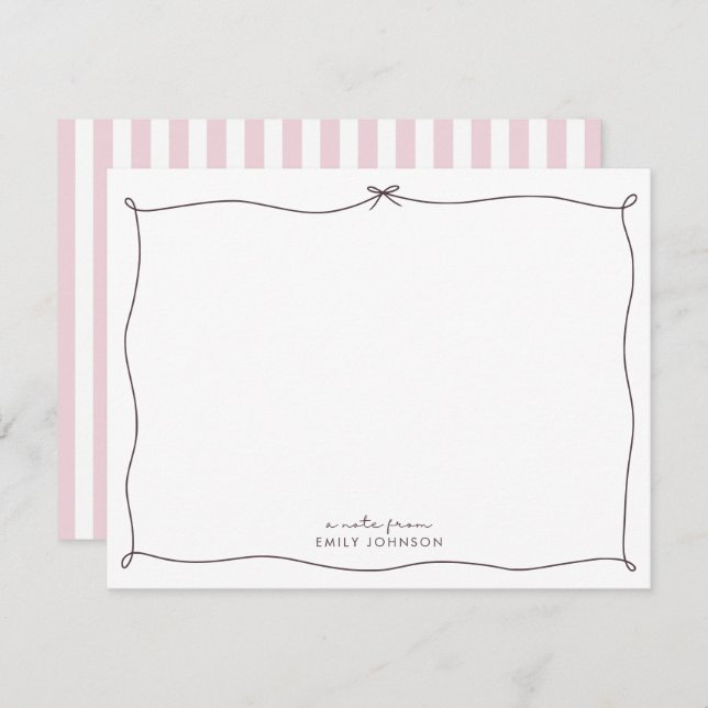Pink , brown & Stripes a Note From Flat Note Card (Front/Back)