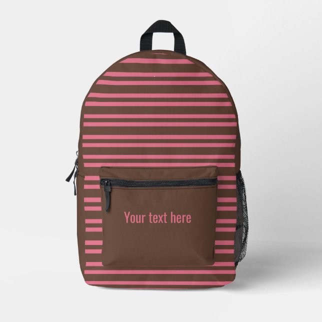 Pink Brown Stripes Seamless Personalize Pattern Printed Backpack (Front)