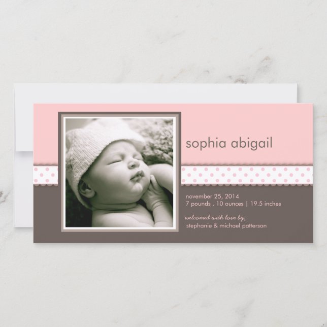 PInk | Brown Sweet Baby Girl Birth Announcement (Front)
