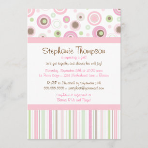 Pink Brown Sweet Girl Polka Dot Baby Shower Invitation