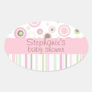 Pink Brown Sweet Girl Polka Dot Baby Shower Oval Sticker