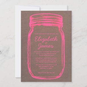 Pink & Brown Vintage Mason Jar Wedding Invitations
