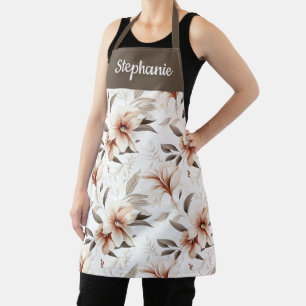 Pink Brown Watercolor Wildflower Custom Name Apron