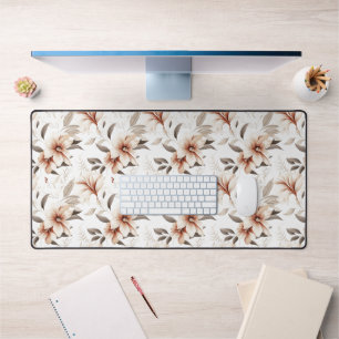 Pink Brown Watercolor Wildflower Desk Mat
