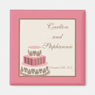 Pink/Brown Wedding Cake Magnet Favour