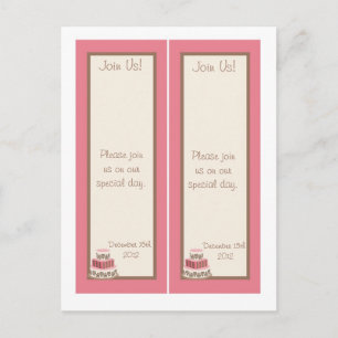 Pink/Brown Wedding Cake Save the Date Bookmarks Announcement Postcard