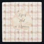 Pink Brown White Plaid Stripes Leaf Stone Coaster<br><div class="desc">Pink Brown White Plaid Stripes Leaf</div>