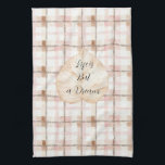 Pink Brown White Plaid Stripes Leaf Tea Towel<br><div class="desc">Pink Brown White Plaid Stripes Leaf</div>