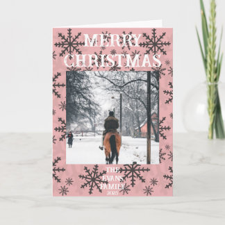 Pink, brown.white snowflakes card