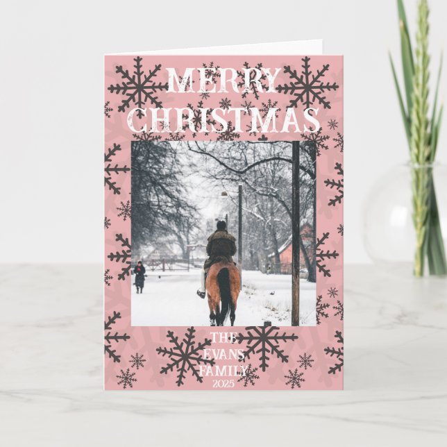 Pink, brown.white snowflakes card (Front)