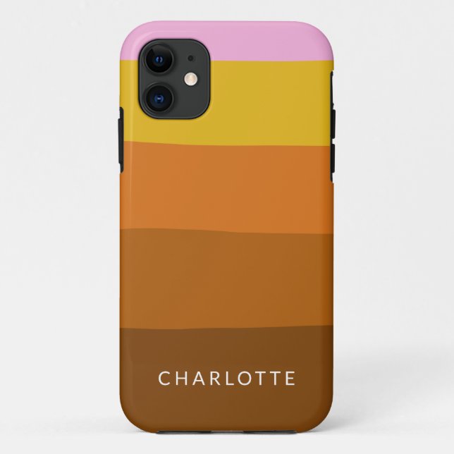 Pink Brown Wide Abstract Stripes Personalised   Case-Mate iPhone Case (Back)