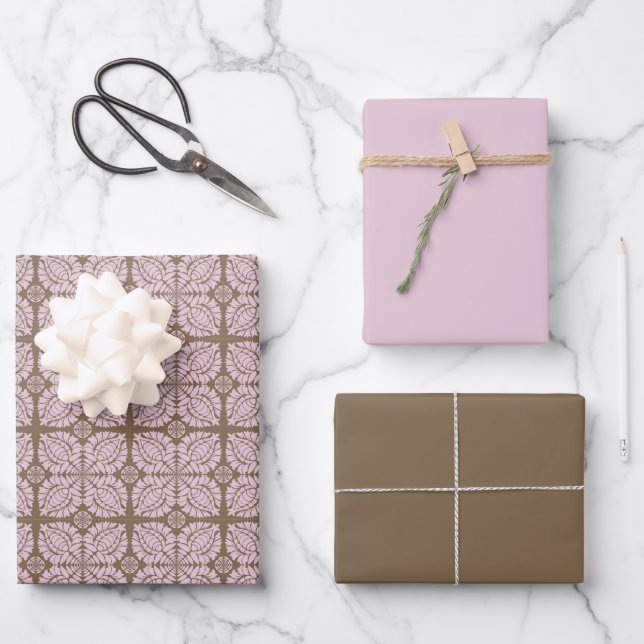 Pink & Brown Wrapping Paper Set of 3 (Front)