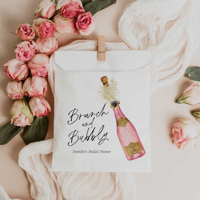 Pink Brunch and Bubbly Bridal Shower  Favour Bags (Pink and Brunch and Bubbly Bridal Shower Favor Bag)