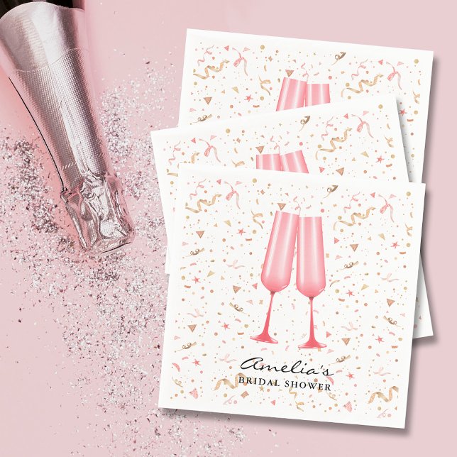 Pink Brunch and Bubbly Bridal Shower Napkin (Pink champagne glasses brunch and bubbly bridal shower napkins)