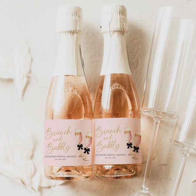 Pink Brunch and Bubbly Bridal Shower Sparkling Wine Label (Pink champagne Brunch and Bubbly Mini Champagne Label)