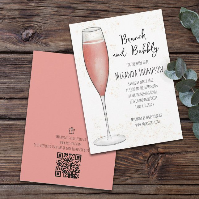 Pink Brunch and Bubbly Champagne Bridal Shower Inv Invitation (Creator Uploaded)