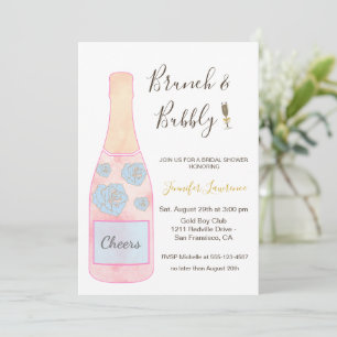 Pink Brunch Bubbly Champagne Bottle Bridal Shower Invitation