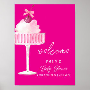Pink Brunch Cherry Champagne Baby Shower Welcome Poster