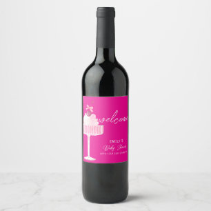 Pink Brunch Cherry Champagne Baby Shower Welcome Wine Label