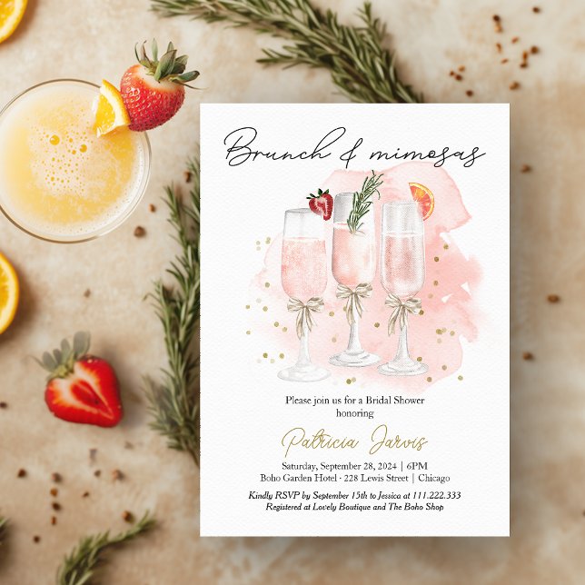Pink Brunch & Mimosas Cocktail Bridal Shower Invitation (Creator Uploaded)