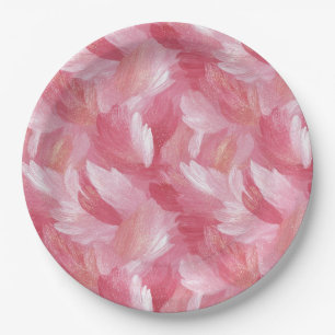 Pink Brush Stroke Glitter Abstract Pattern Paper Plate