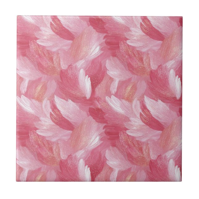 Pink Brush Stroke Glitter Abstract Pattern Tile (Front)