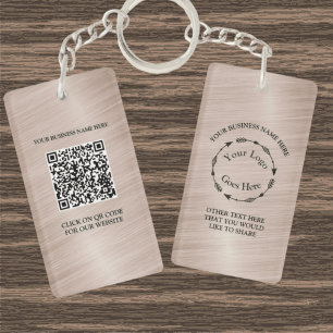 Pink Brushed Metal Business Logo & QR Code Acrylic Key Ring
