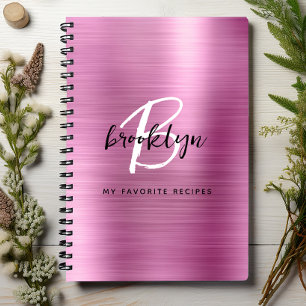 Pink Brushed Metal Monogram Recipe Book