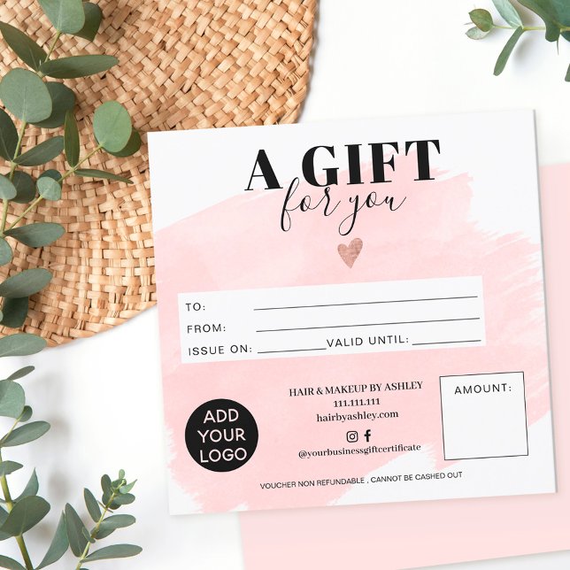 Pink brushstroke chic square gift certificate logo (Creator Uploaded)