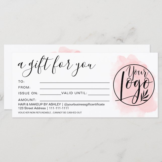 Pink brushstroke gift certificate logo (Front/Back)