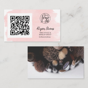 Pink brushstroke hair makeup photo qr code logo business card