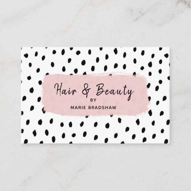 Pink Brushstroke & Spots Beauty Business Card (Front)