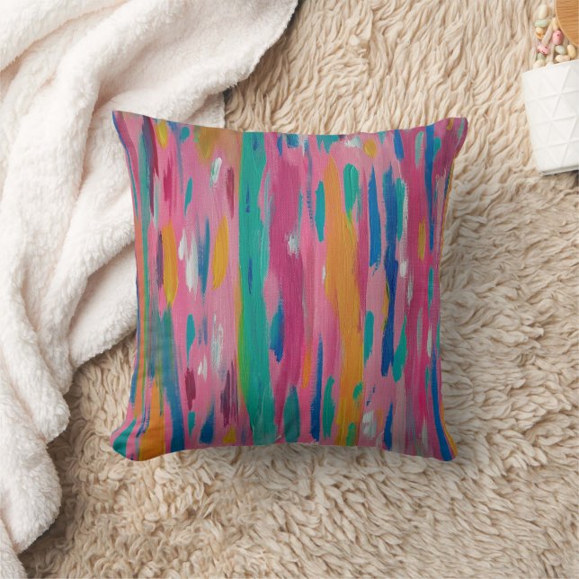 Pink Brushstrokes Abstract Print Cushion (Blanket)