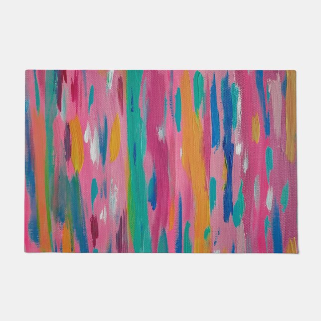 Pink Brushstrokes Abstract Print Doormat (Front)
