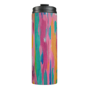 Pink Brushstrokes Abstract Print Thermal Tumbler