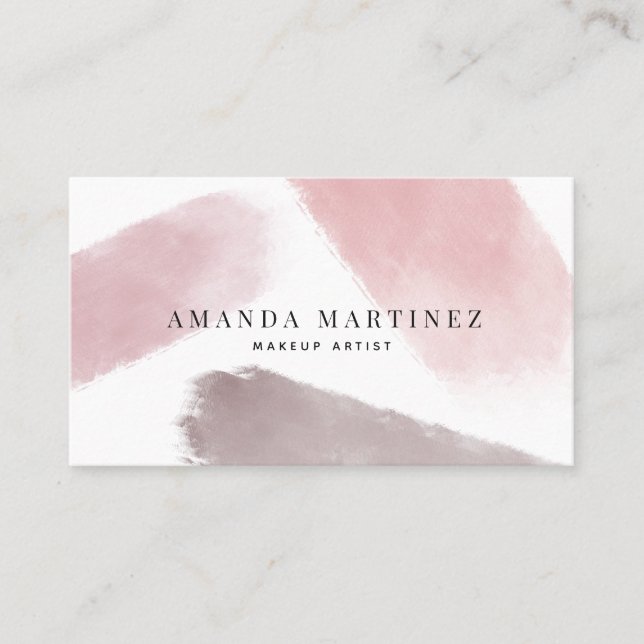 Pink Brushstrokes White Modern Business Card (Front)