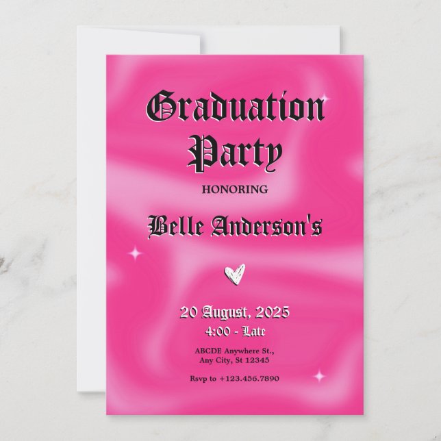 Pink Brushstrokes y2k retro Graduation bachelor Invitation (Front)