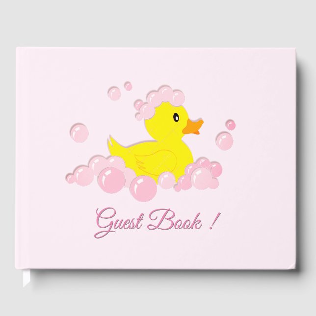 Pink Bubble Bath Baby Girl Shower Guest Book (Front)