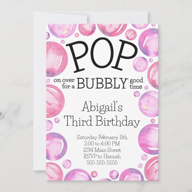 Pink Bubble Birthday Party Invitation (Front)