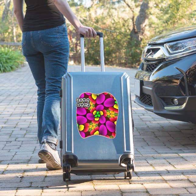 Pink Bubble Flowers Custom-Cut Vinyl Sticker (Suitcase Insitu)