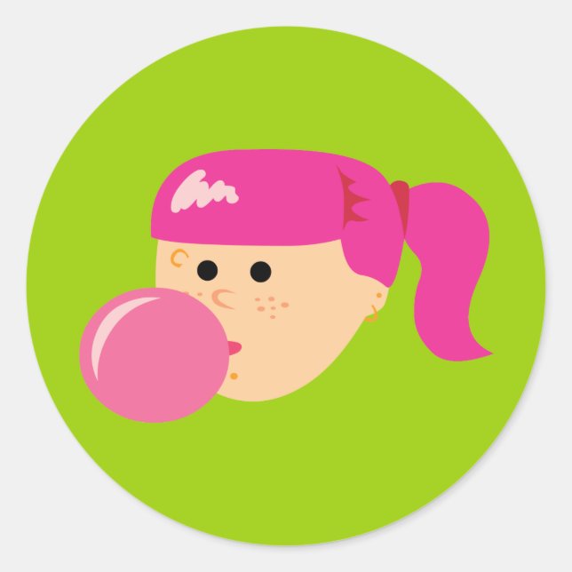 Pink Bubble Gum Girl Classic Round Sticker (Front)