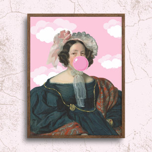 Pink Bubble Gum Lady Altered Art Poster