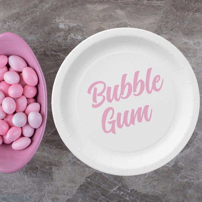 Pink Bubble Gum Simple Typography Birthday Party Paper Plate (Creator Uploaded)